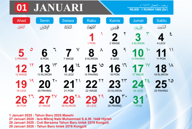 kalender 2025 lengkap dengan tanggal merah